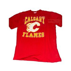 Vintage Calgary Flames T-Shirt 1988 NHL Hockey Single Stitch Red Medium‎